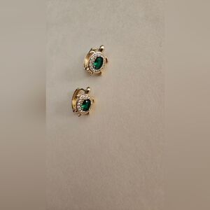Gold and Green Turtle Stud Earrings